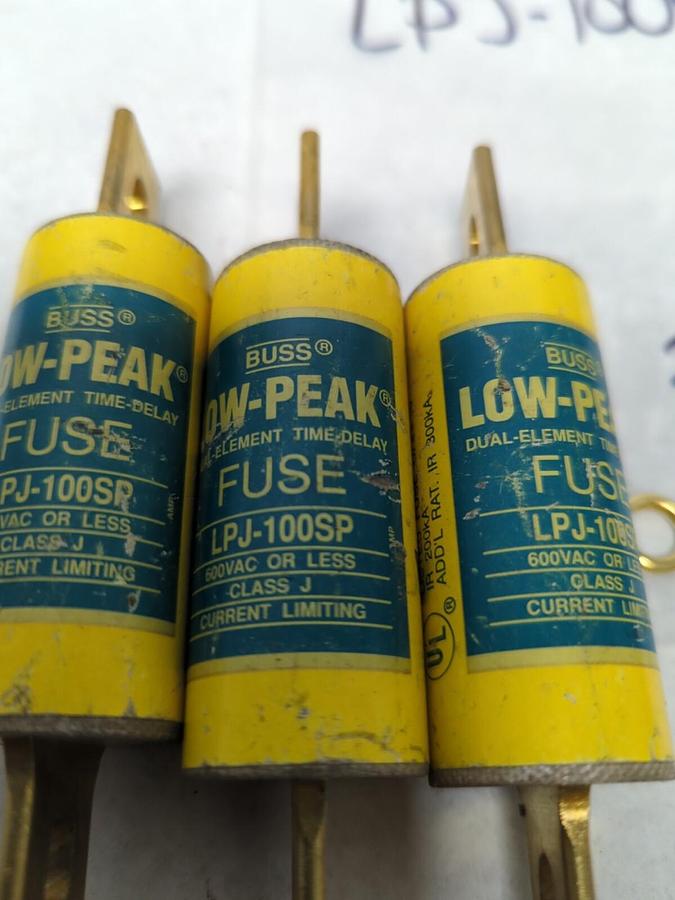 COOPER BUSSMANN,LPJ-100SP,LOW-PEAK 100 AMP FUSE LOT OF 3 NOS
