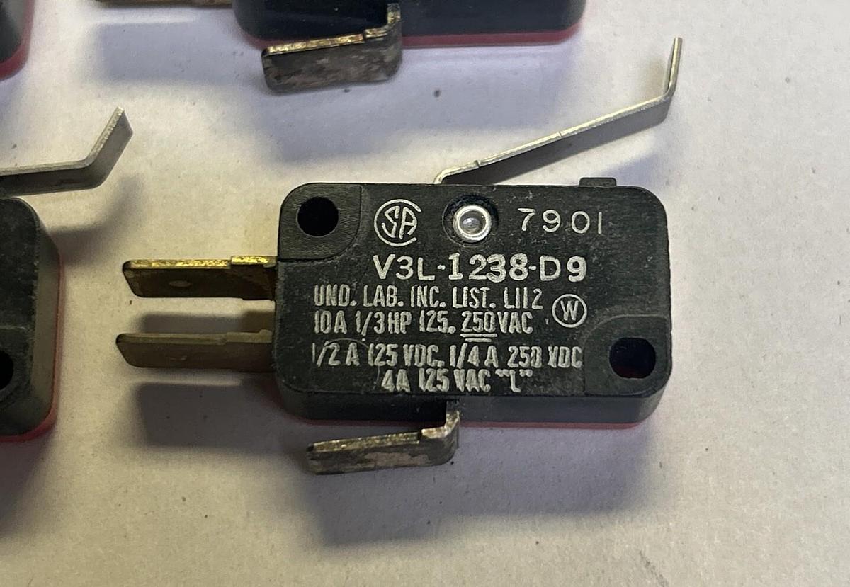 Used HONEYWELL MICROSWITCH,V3L-1238-D9,LIMIT SWITCH LOT OF 6