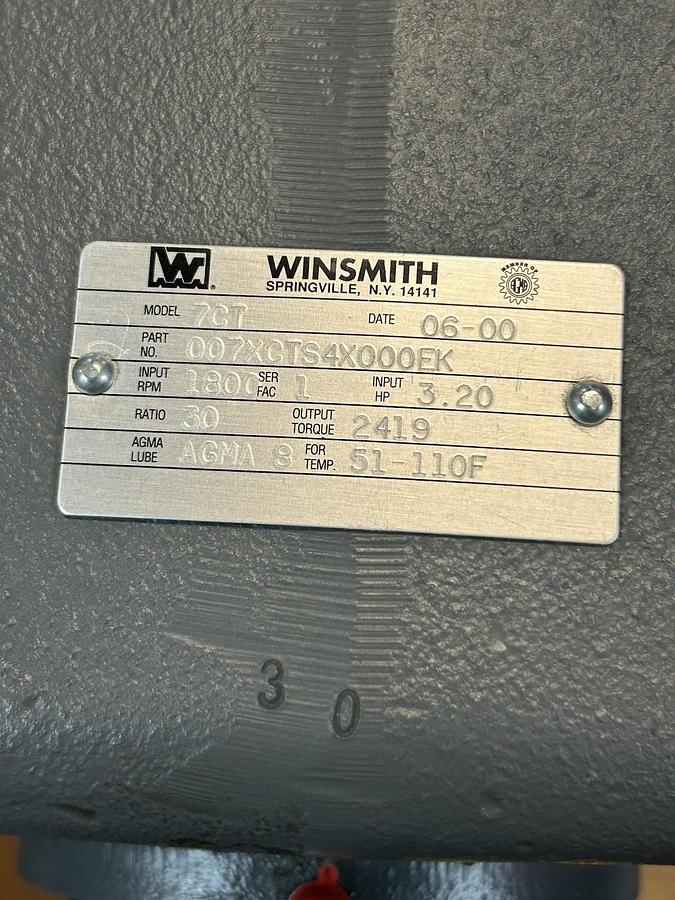 WINSMITH,007XCTS4X000EK,MODEL 7CT REDUCER 1800RPM 3.20HP 30:1 RATIO