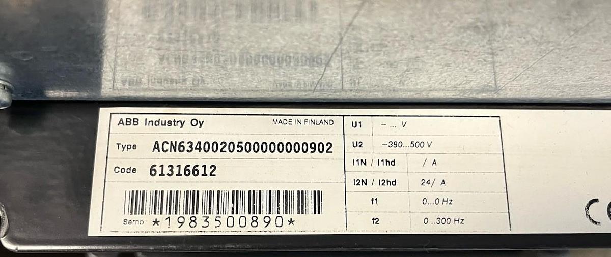 Used ABB,ANC634002050000000902,ACS 600 INVERTER DRIVE 24 AMP 380-500V