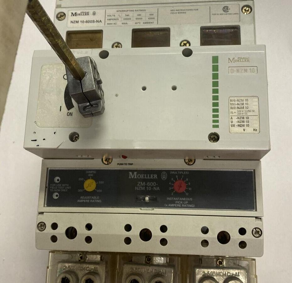 Used MOELLER,NZM10-600S-NA,CIRCUIT BREAKER 600A 600V W ZM-600-NZM10-NA TRIP MODULE