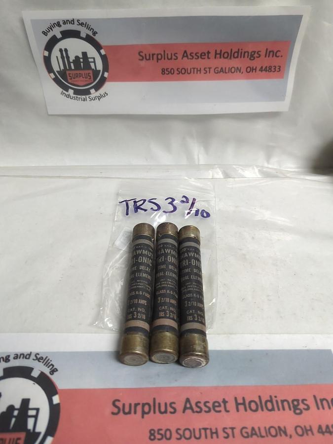 Used SHAWMUT,TRS 3-2/10,TIME-DELAY 3-1/2 AMP FUSE LOT OF 3 PRE-OWNED