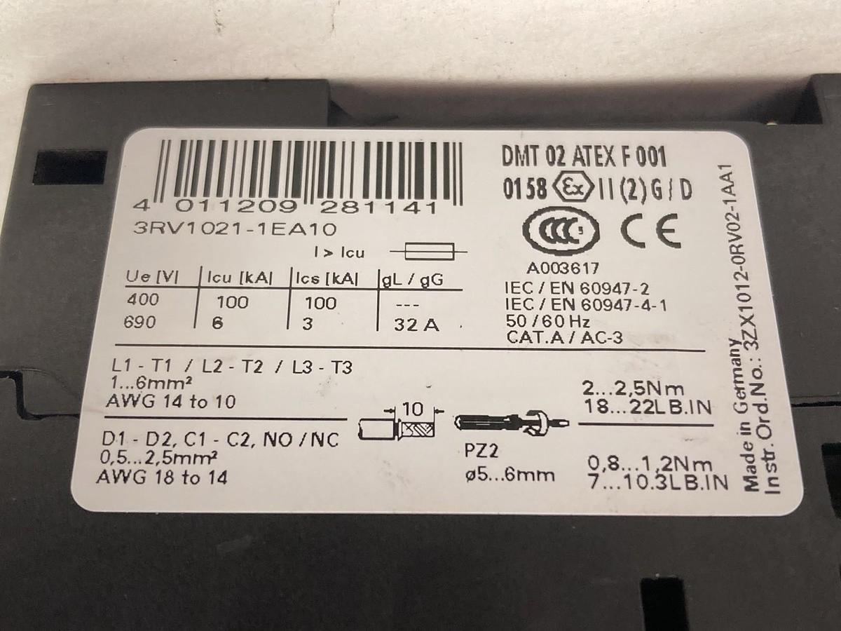Siemens,3RV1021-1EA10,Circuit Breaker Class 10 50/60Hz