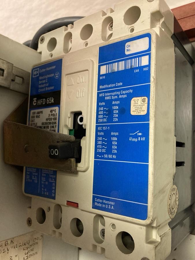 Used Cutler-Hammer,100A & 40 Amp,12 INCH MCC Dual Breaker Disconnect Bucket