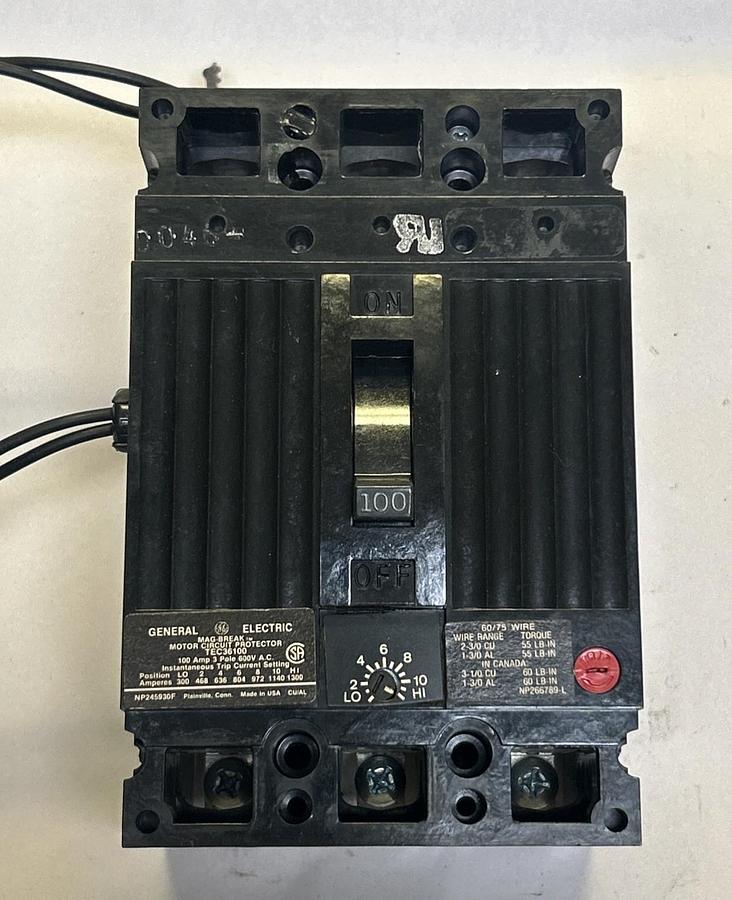 Used GENERAL ELECTRIC,TEC36100,CIRCUIT BREAKER 100A 600V 3P