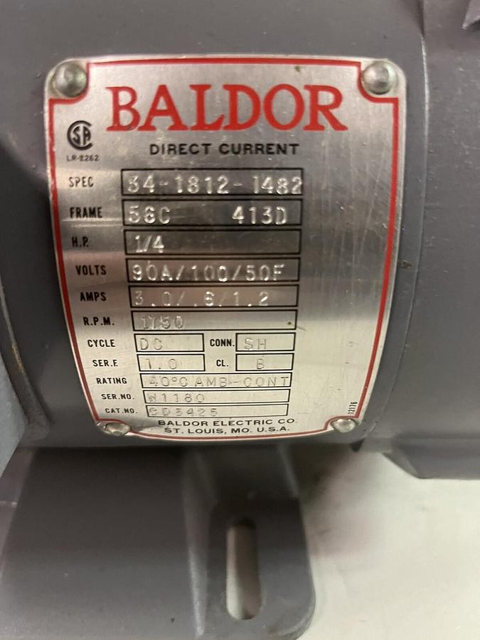Used BALDOR,34-1812-1482,DC MOTOR 1/4HP 90VDC 1750RPM 56C