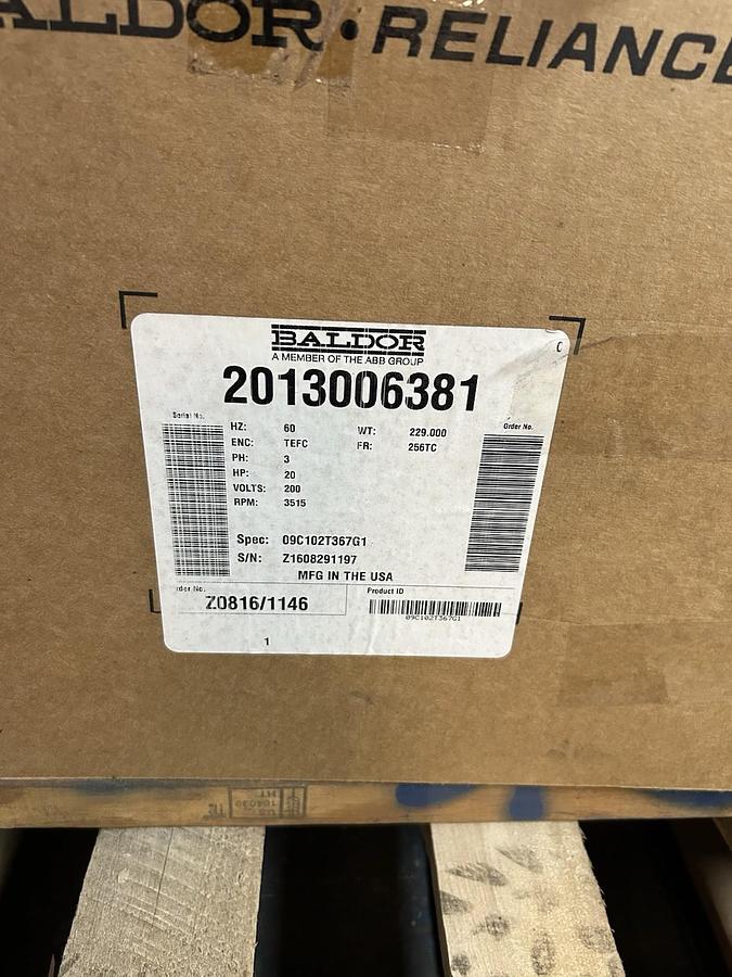 BALDOR,2013006381,SUPER-E MOTOR 20HP 200V 3515RPM 3PH 256TC FRAME