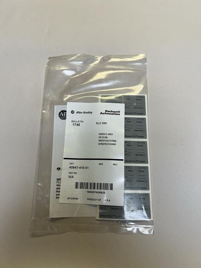 ALLEN BRADLEY,40847-416-51,BULLETIN 1746 SLC 500 ADDRESS ID LABELS FOR 1747-ASB