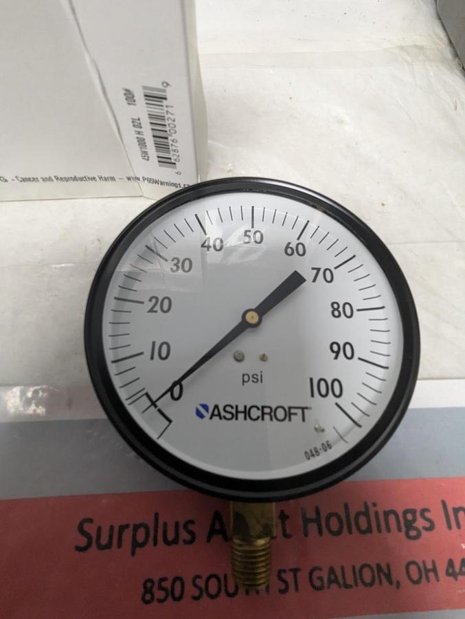 ASHCROFT,45W1000 H 02L,GAUGE 4-1/2 IN FACE 1/4 IN NPT BOTTOM CONNECTION 0-100PSI