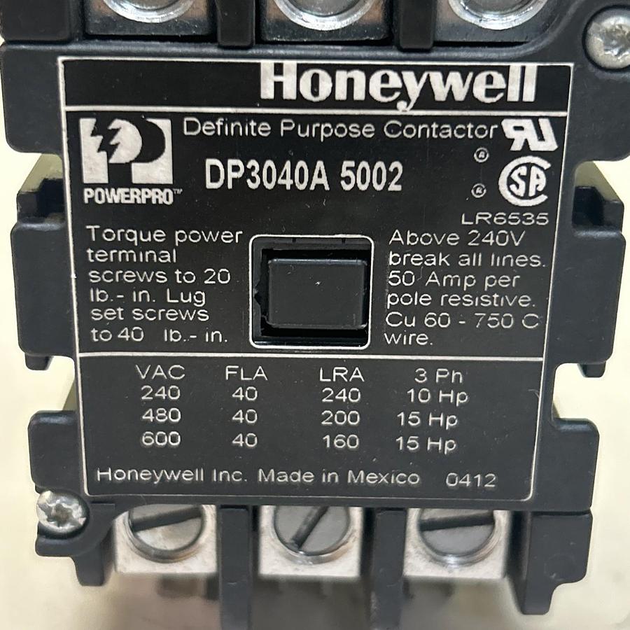 Used HONEYWELL,DP3040A5002,DEFINITE PURPOSE CONTACTOR
