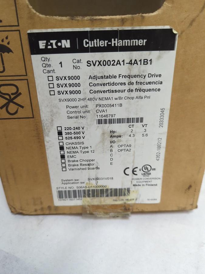 EATON CUTLER HAMMER,SVX002A1-4A1B1,ADJUSTABLE FREQUENCY DRIVE NOS