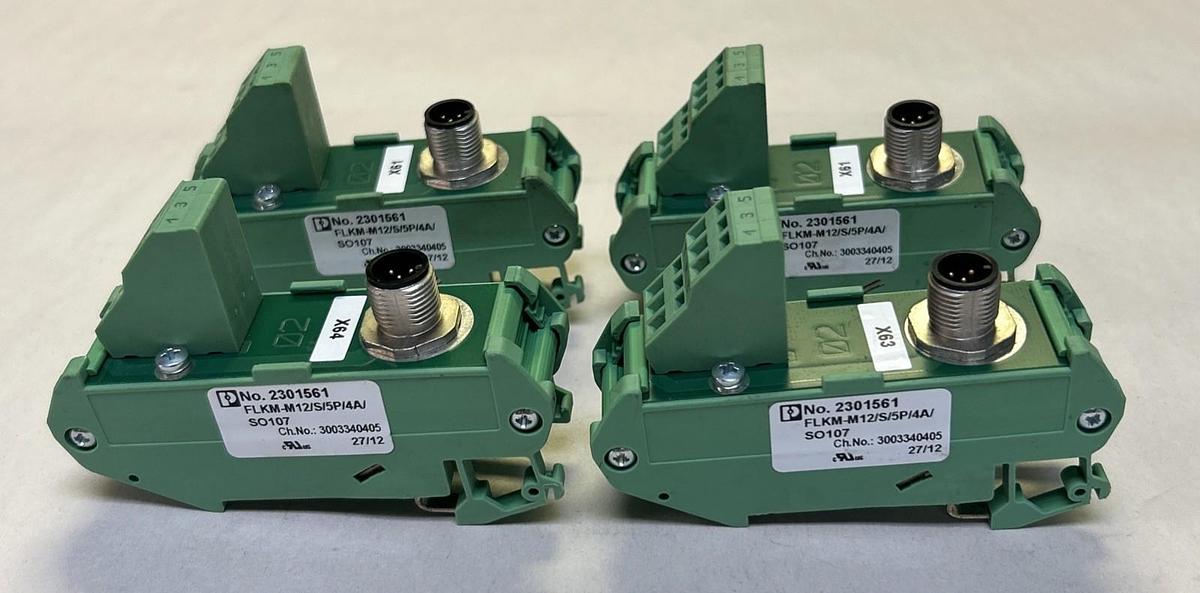 Used PHOENIX CONTACT,FLKM-M12/S/5P/4A/SO107,VARIOFACE MODULE LOT OF 4