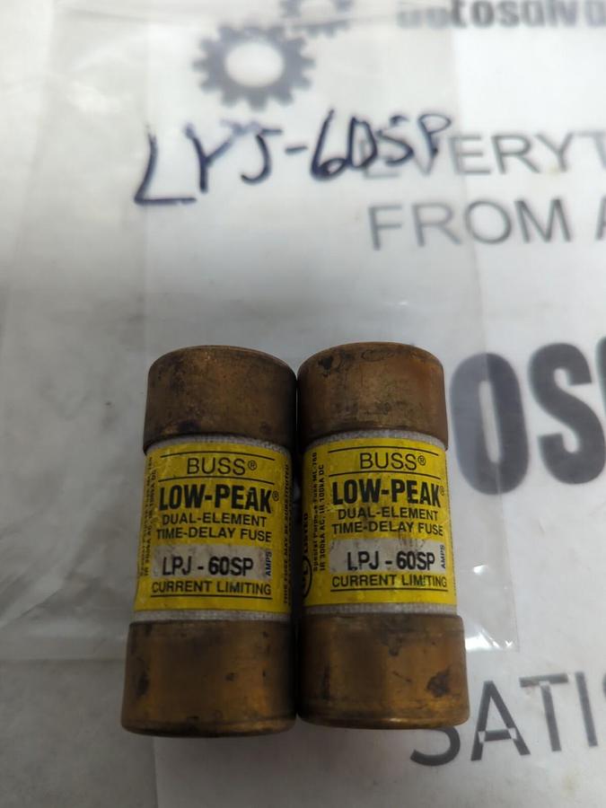 COOPER BUSSMANN,LPJ-60SP,LOW-PEAK 60 AMP FUSE LOT OF 2 NOS
