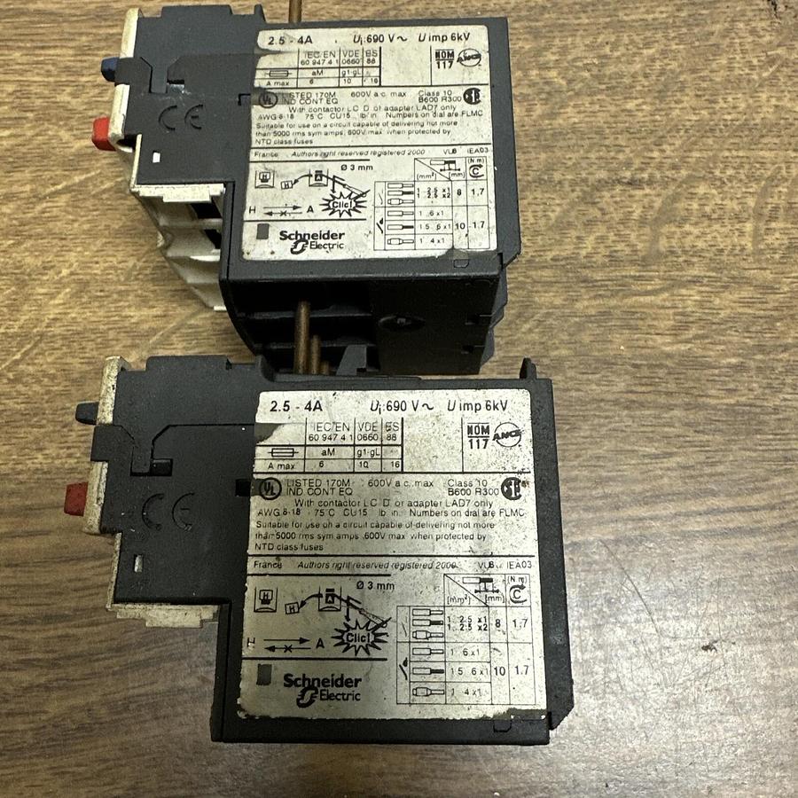 Used Telemecanique LRD Square D,08 2.5-4A,Overload Relay LOT of 2