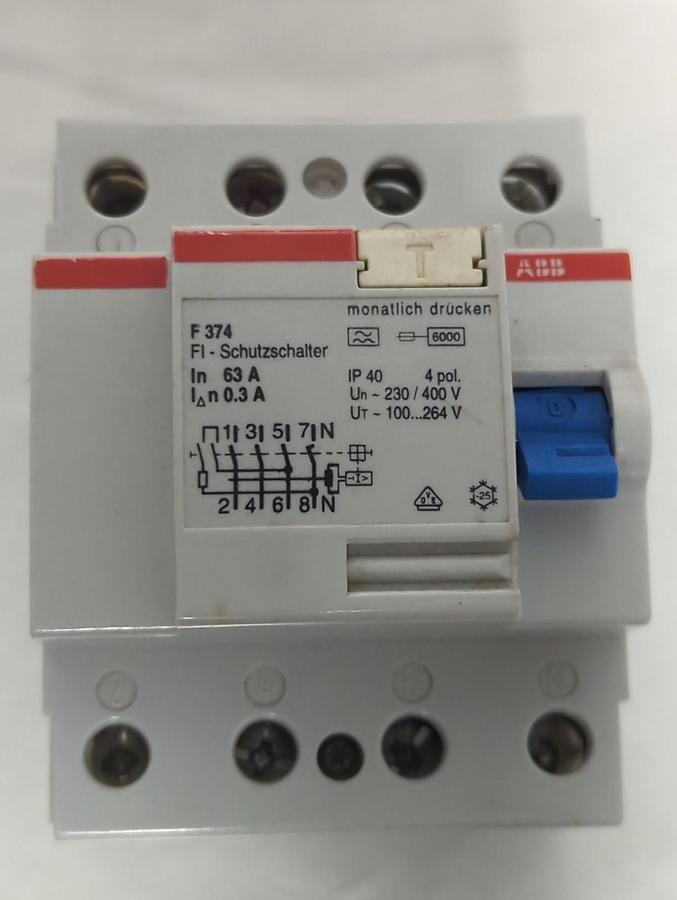 Used ABB,F374,CIRCUIT BREAKER 4-POLE 63 AMP PRE-OWNED