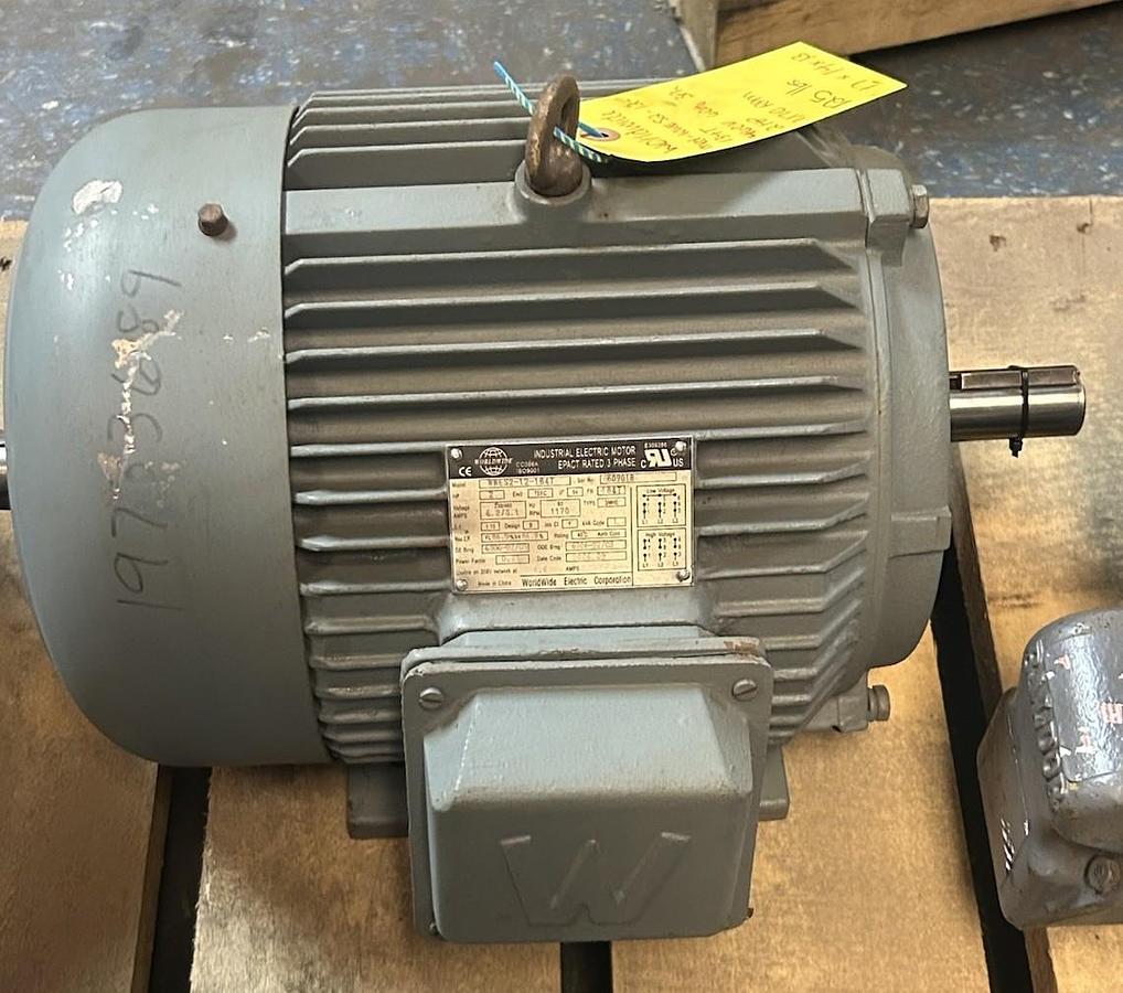 Used WORLDWIDE ELECTRIC,WWES2-12-184T,MOTOR 2HP 230/460V 1170RPM 3PH 184T FRAME