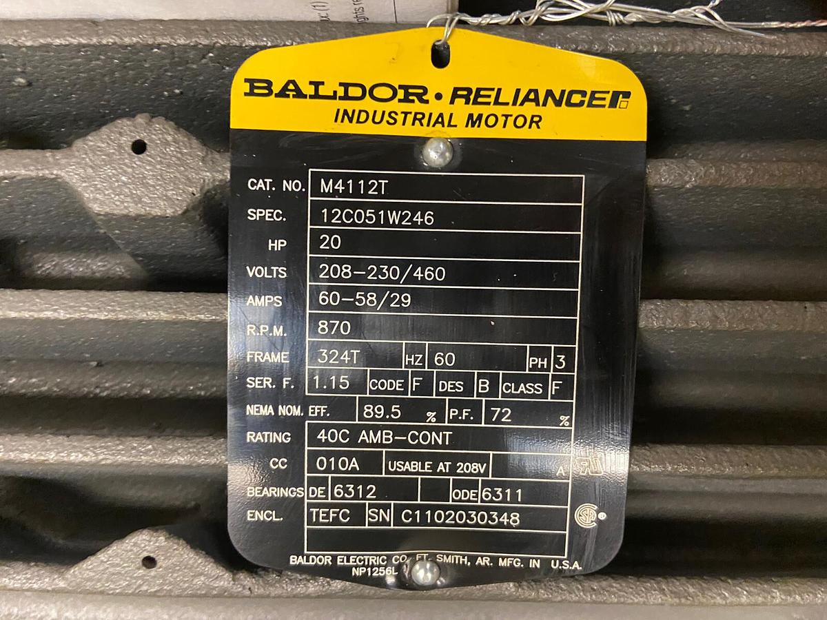 Used Baldor,M4112T,20Hp Motor 870RPM 208-230/460V Frame 324T NEW NOS