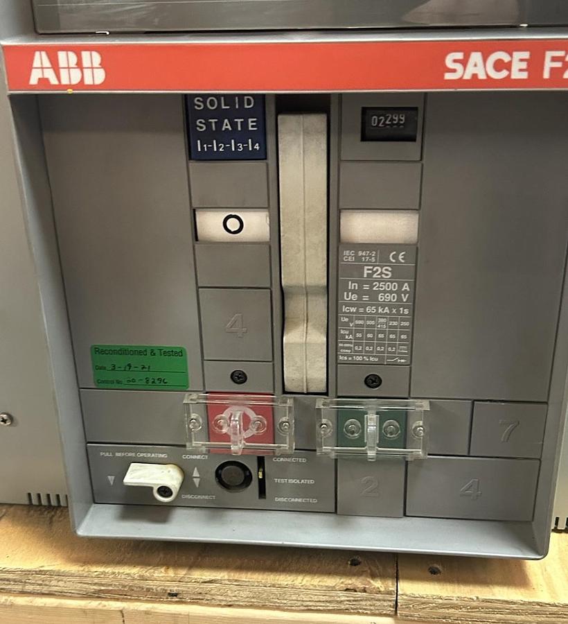 Used ABB,F2S,SACE F2 CIRCUIT BREAKER 2500A 690V 3P REFURBISHED