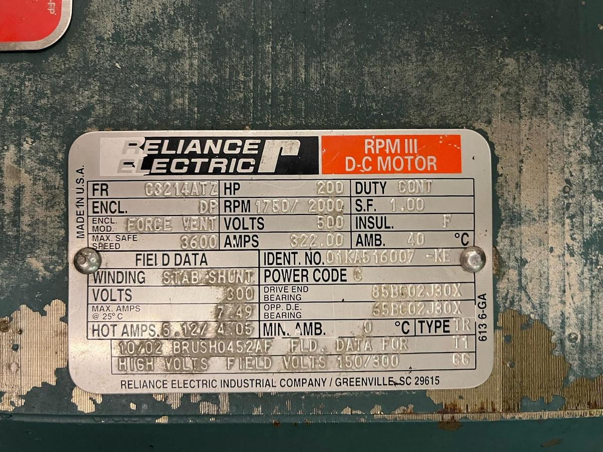 Used RELIANCE,C3214ATZ,RPM III DC MOTOR 200HP 1750RPM 500VDC