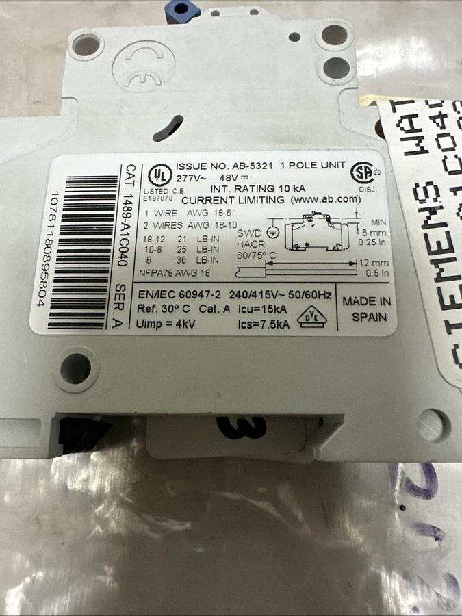Allen-Bradley,1489 A1C040-AB,Circuit Breaker 4 Amp 1 Pole