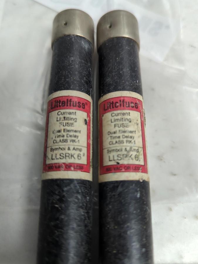 Used LITTELFUSE,LLSRK6,CURRENT-LIMITING 6 AMP FUSE LOT OF 2 PRE-OWNED