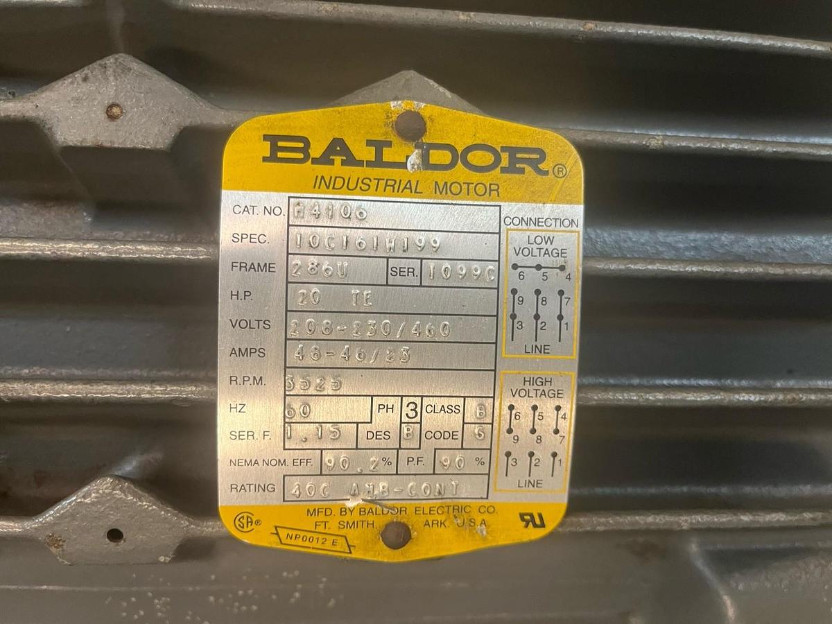 Used BALDOR,M4106,MOTOR 20HP 3525RPM 3PH 286U