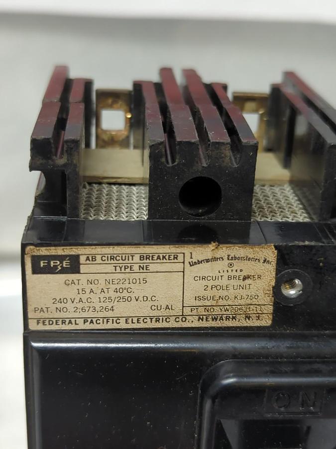 Used FEDERAL PACIFIC,NE221015,CIRCUIT BREAKER 2-POLE 15 AMP PRE-OWNED