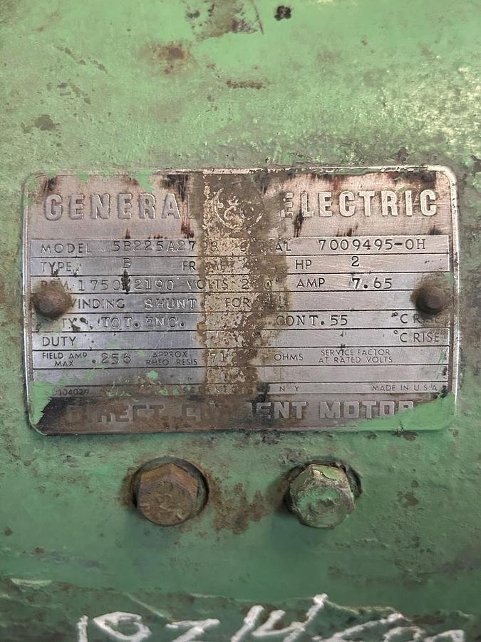 Used GE,5B225A2798,DC SHUNT WOUND ELECTRIC MOTOR 2HP 230V 1750/2190RPM 225 FRAME