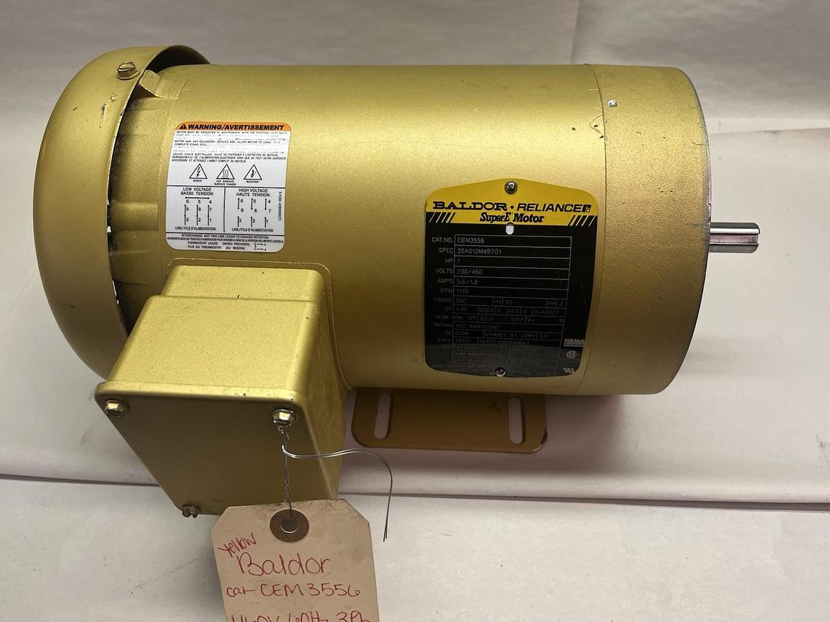 Used BALDOR,CEM3556,SUPER E MOTOR 1HP 3PH 56C 1155RPM