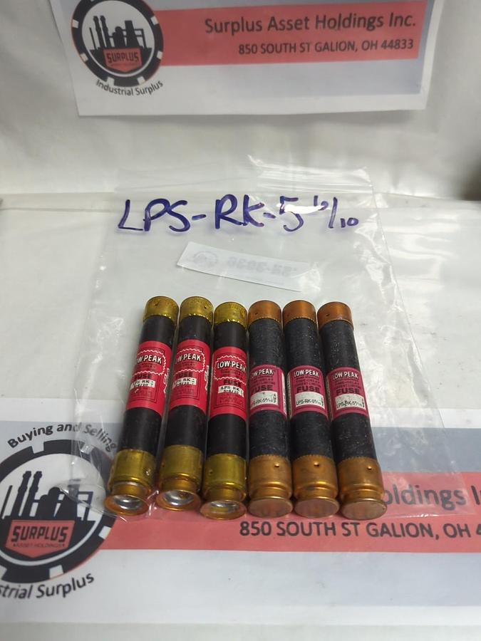 Used COOPER BUSSMANN,LPS-RK-5-6/10,LOW-PEAK 5-6/10 AMP FUSE LOT OF 6 PRE-OWNED
