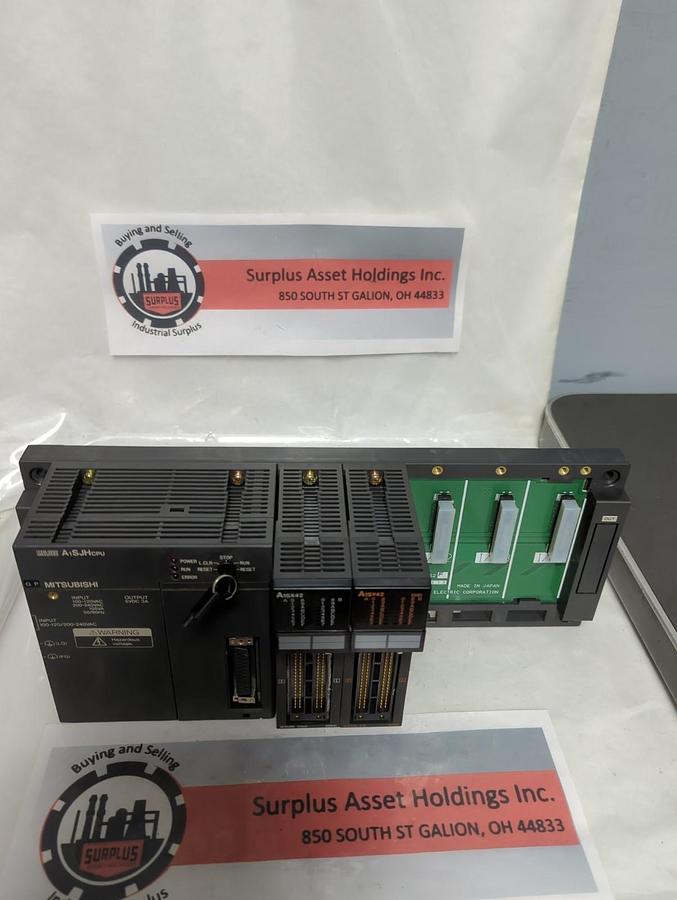 Used MITSUBISHI,A1SJHCPU,CPU UNIT W/ 5-SLOT RACK W/ A1SX42 AND A1SY42 MODULES