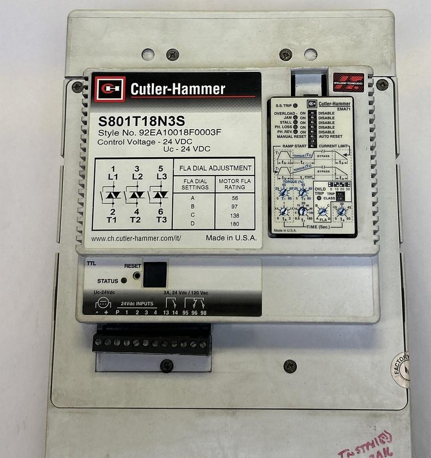 Used CUTLER-HAMMER,S801T18N3S,SOFT STARTER 180AMP 600V 3P