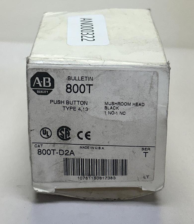 ALLEN BRADLEY,800T-D2A,BLACK MUSHROOM HEAD PUSH BUTTON NEW