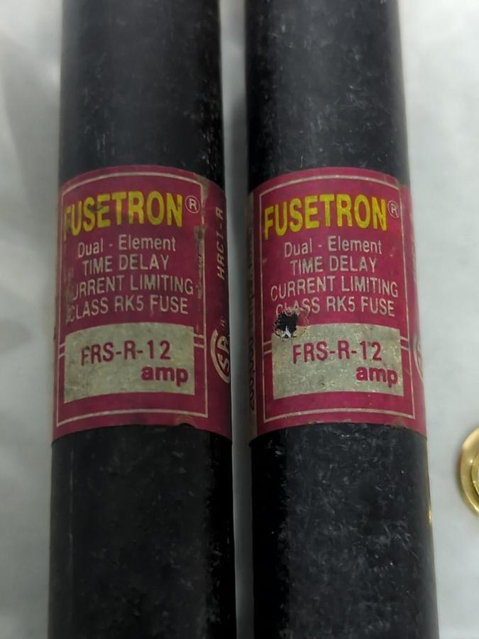 Used COOPER BUSSMANN,FRS-R-12,FUSETRON 12 AMP FUSE LOT OF 2 PRE-OWNED