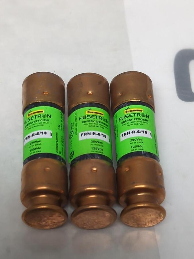 COOPER BUSSMANN,FRN-R-6/10,FUSETRON 6/10 AMP FUSE LOT OF 3 NOS