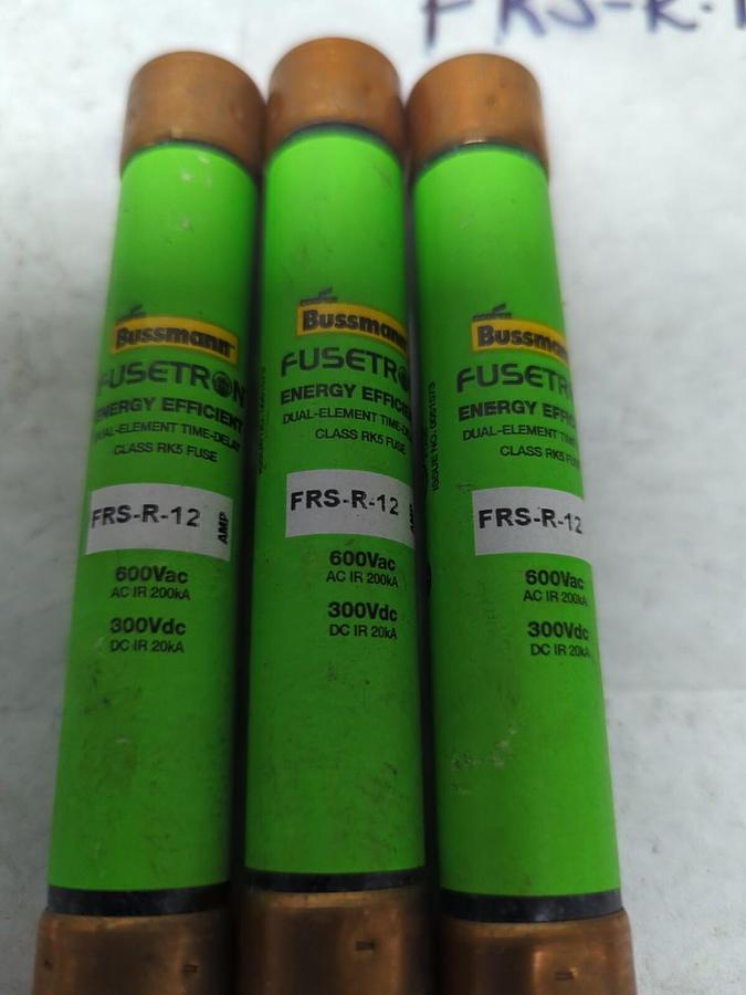 Used COOPER BUSSMANN,FRS-R-12,FUSETRON 12 AMP FUSE LOT OF 3 PRE-OWNED