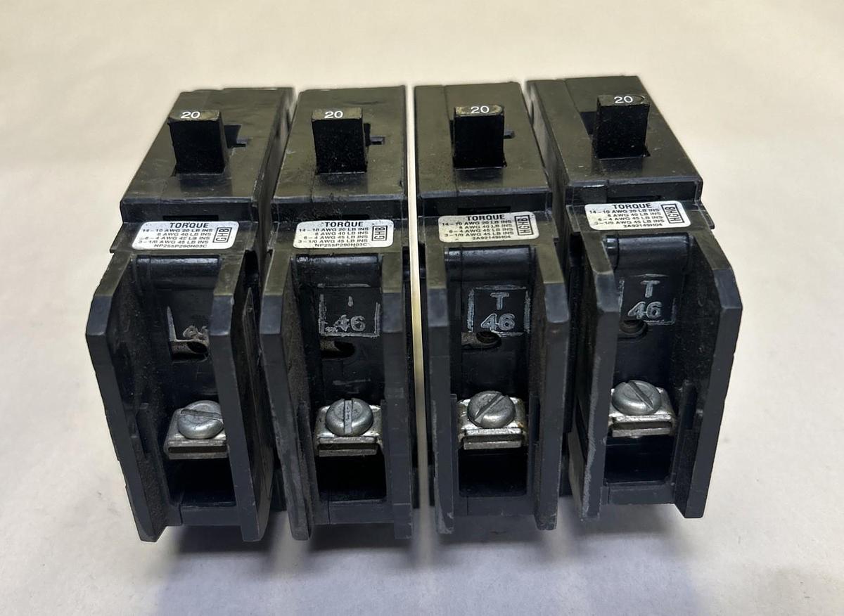 Used CUTLER-HAMMER,HGHB1020,CIRCUIT BREAKER 20A 277V 1P LOT OF 4