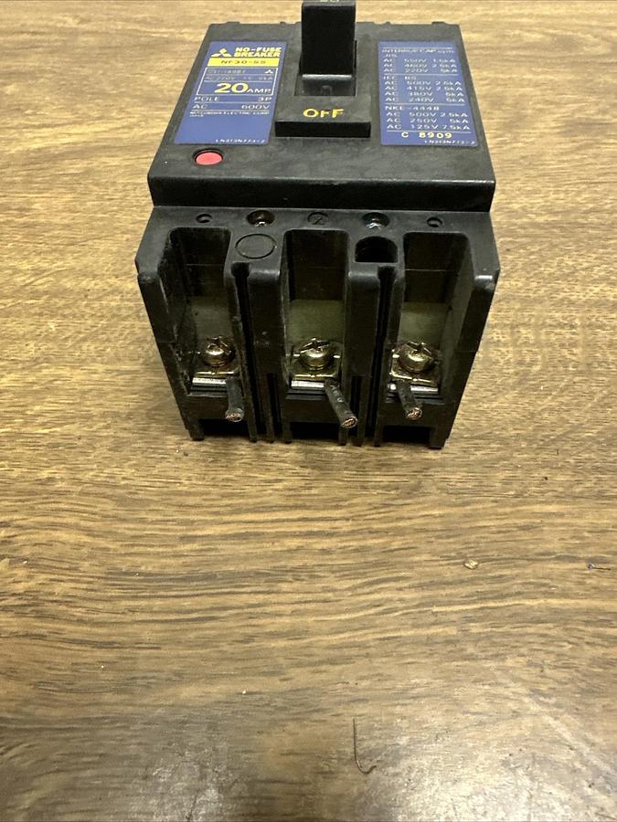 Used Mitsubishi,NF30-SS,20 Amp 3 Pole Circuit Breaker