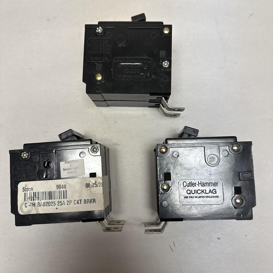 Used Cutler-Hammer,BAB2025,25 Amp 2 Pole 120/240VAC Circuit Breaker LOT of 3