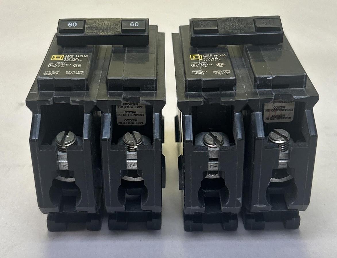 Used SQUARE D,HOM260,CIRCUIT BREAKER 60A 120/240V 2P LOT OF 2