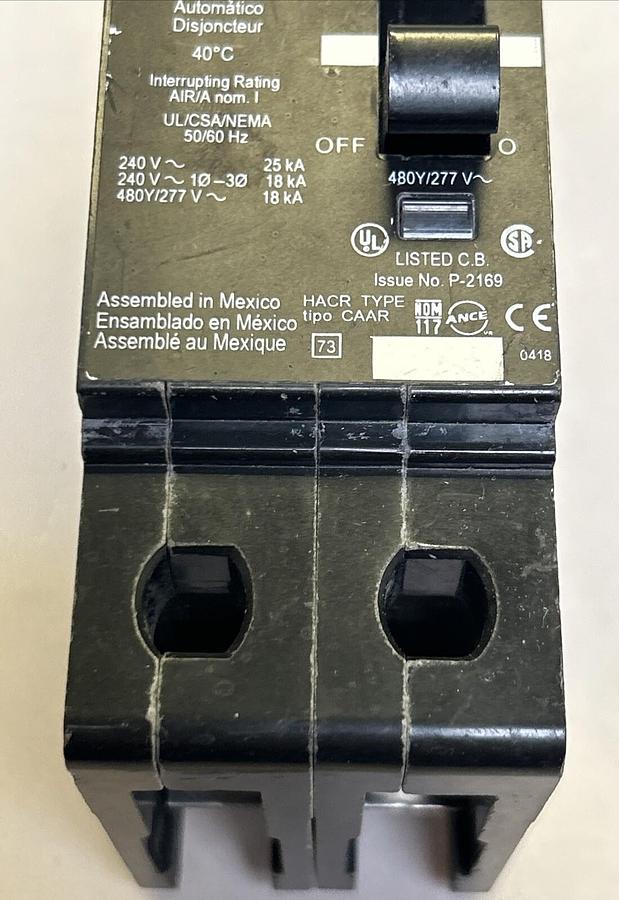 Used SQUARE D,EDB24015,CIRCUIT BREAKER 15A 277V 2P