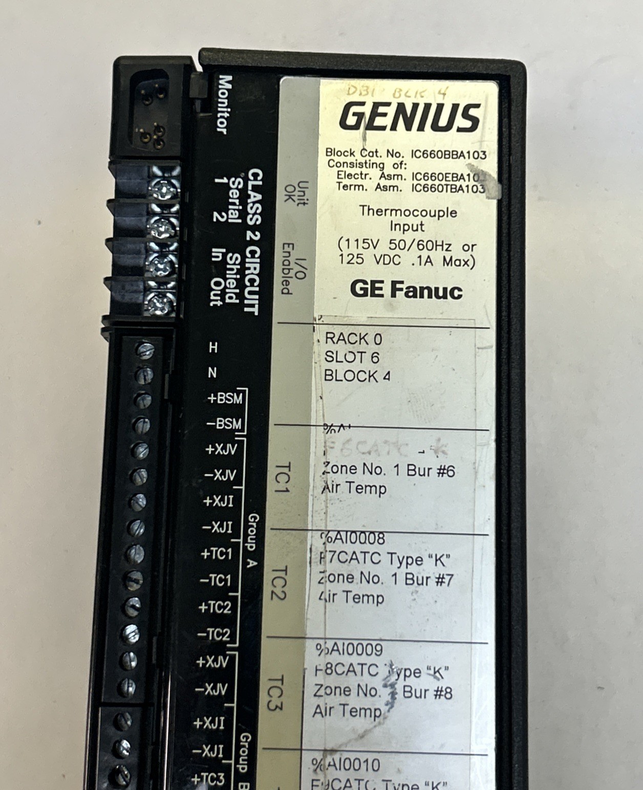 Used GE FANUC,IC660BBA103,THERMOCOUPLE INPUT GENIUS BLOCK