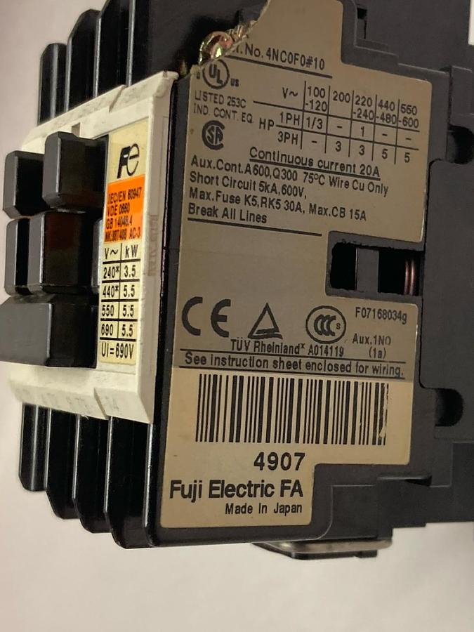 Used Fuji,4NC0F0#10,Magnetic Contactor 20A 240-690V