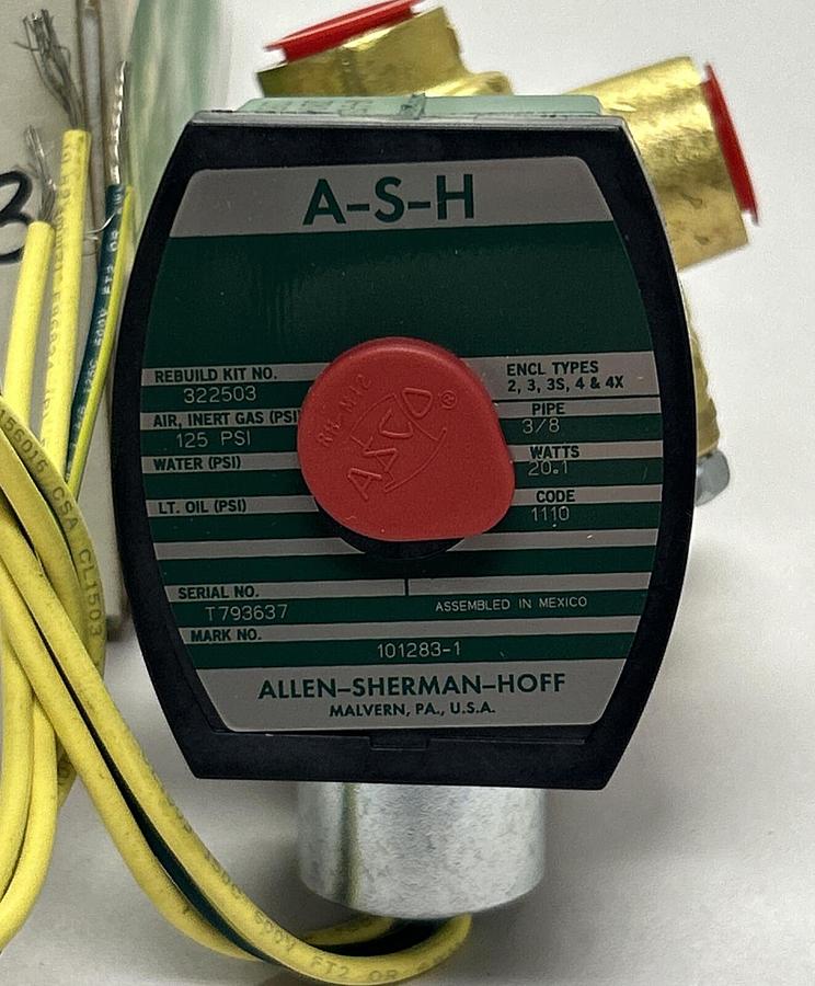 Used ASCO,101283-1,SOLENOID VALVE 3/8IN 4W 120V NEW