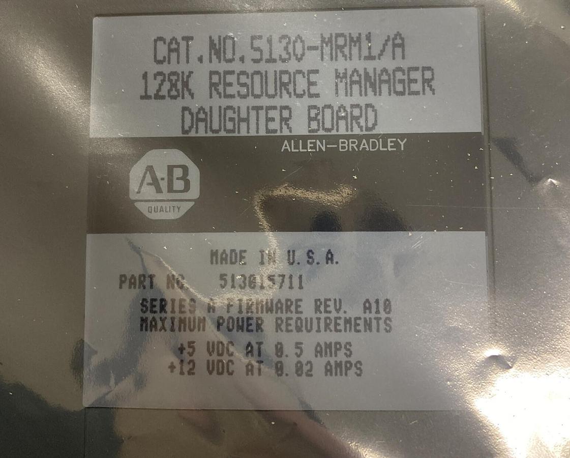 Used ALLEN BRADLEY,5130-RM1,SER A RESOURCE MANAGER DAUGHTER BOARD REFURBISHED SEALED