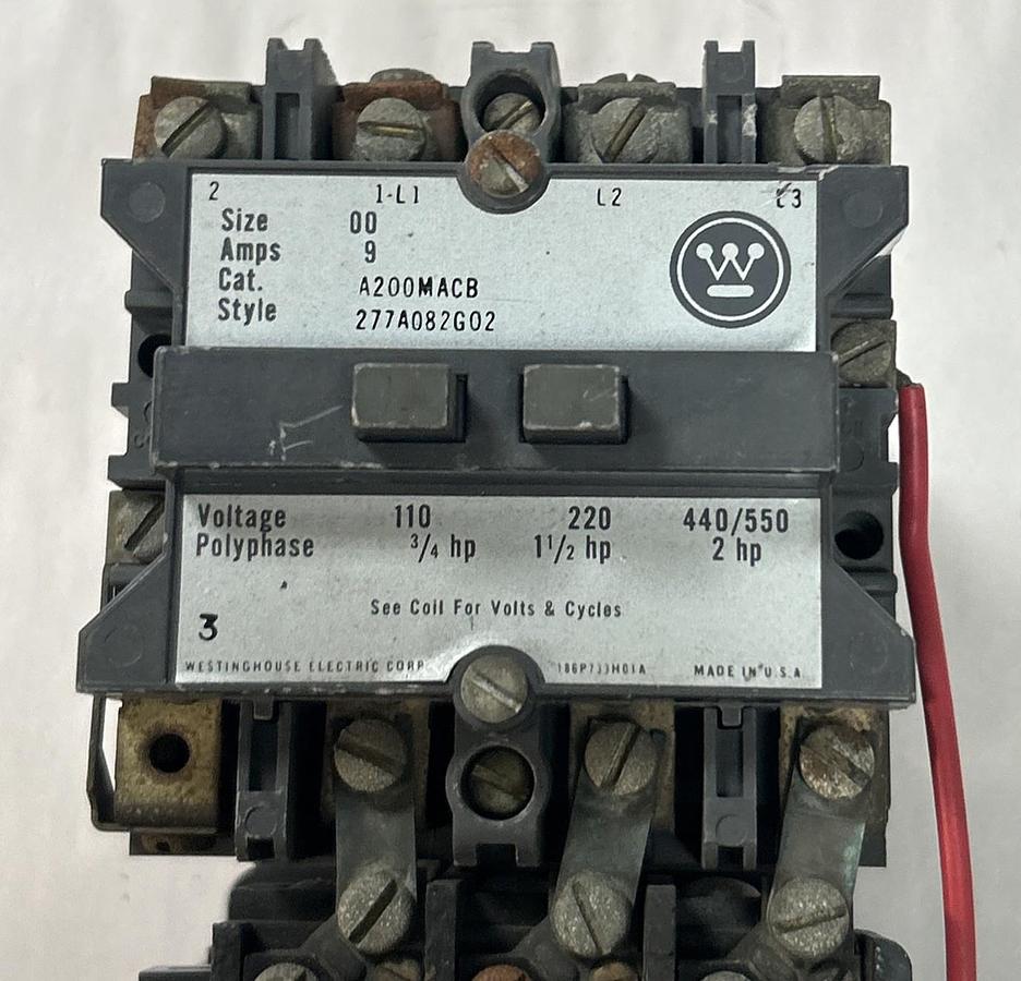 Used WESTINGHOUSE,A200MACB,MOTOR STARTER SIZE 00