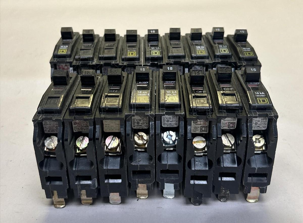 Used SQUARE D,QO115,CIRCUIT BREAKER 15A 120/240V 1P LOT OF 17