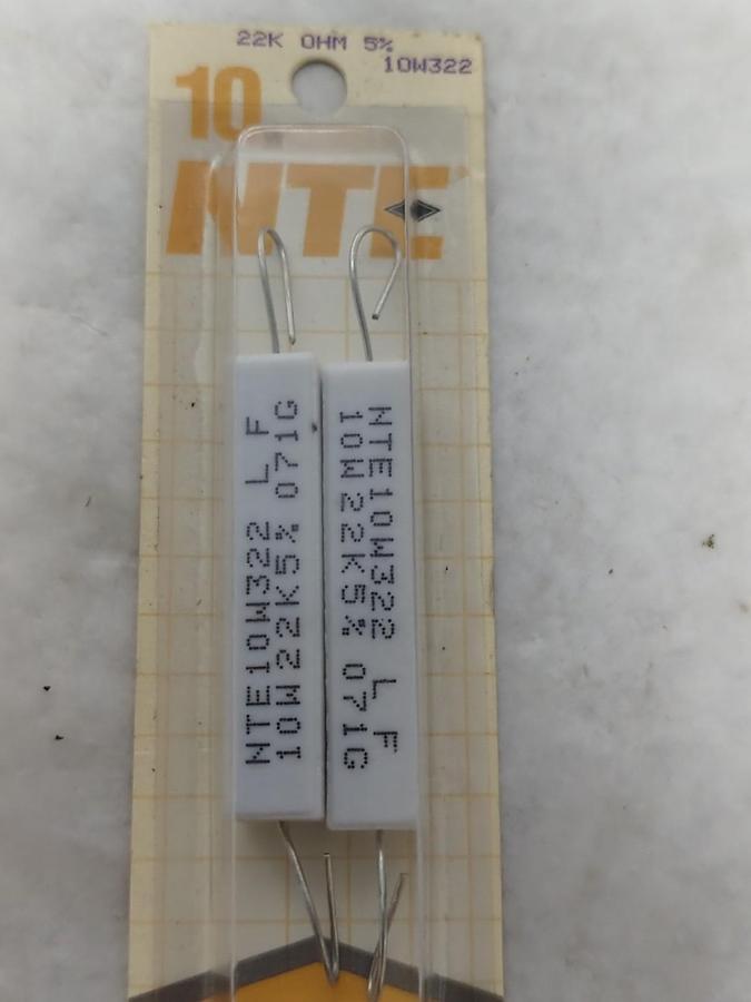 NTE,10W322,FLAMEPROOF RESISTOR 10 WATT 22K Ω 5% PACK OF 2 NOS