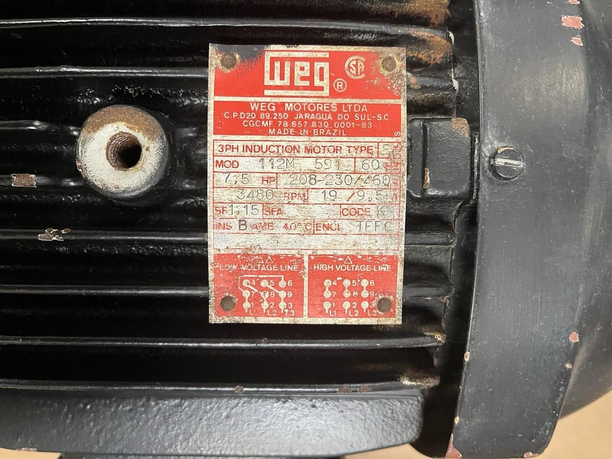 Used WEG,112M-591,INDUCTION MOTOR 7.5HP 3480RPM 3PH