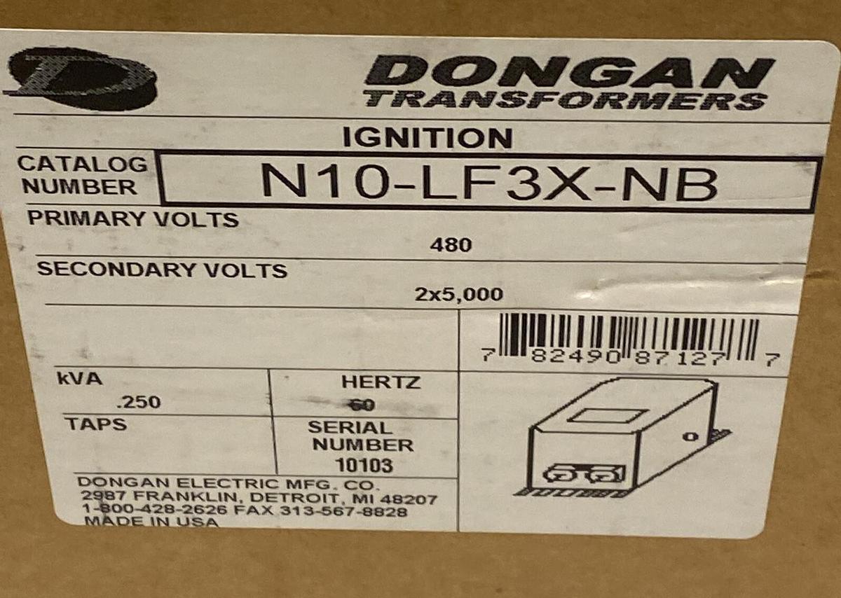 Used DONGAN,N10-LF3X-NB,INDUSTRIAL IGNITION TRANSFORMER 480V 60HZ NEW